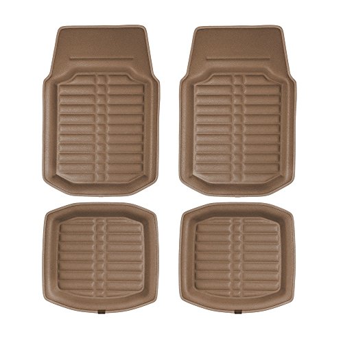 Image of FH Group Automotive Floor Mats - PU Leather Floor Mats, Deep Dish Design, Floor Mats for Cars, Universal Fit Floor Mats Full Set, Floor Mats For Most Sedan, SUV, Truck Floor Mats Solid Beige