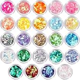 LEOBRO Chunky Glitter, 24 Colors Iridescent Glitter for Crafts, Resin, Sequins for Crafts, Tumblers, Hair Face Body Nail, DIY Party Decorations