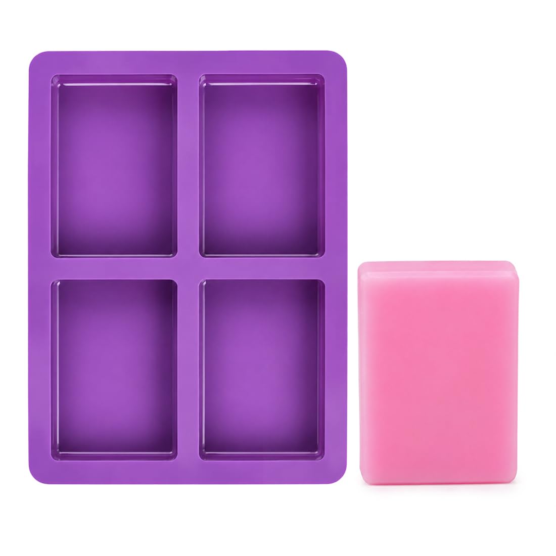 4 Cavity Rectangle Silicone Soap Mould for Handmade Soap Making, Flexible Non-Stick Reusable Mold for DIY Bath Soap, Herbal Soap, Glycerin Soap, Wax Melts, Resin & Clay Crafts-image-4