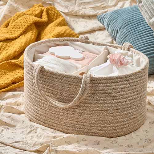 Image of Diaper Caddy Organizer, Empty Gift Basket for Newborn Essentials, Baby Storage Basket, Stylish Gift Bag for Baby Shower, Boys and Girls - Large, Oatmeal