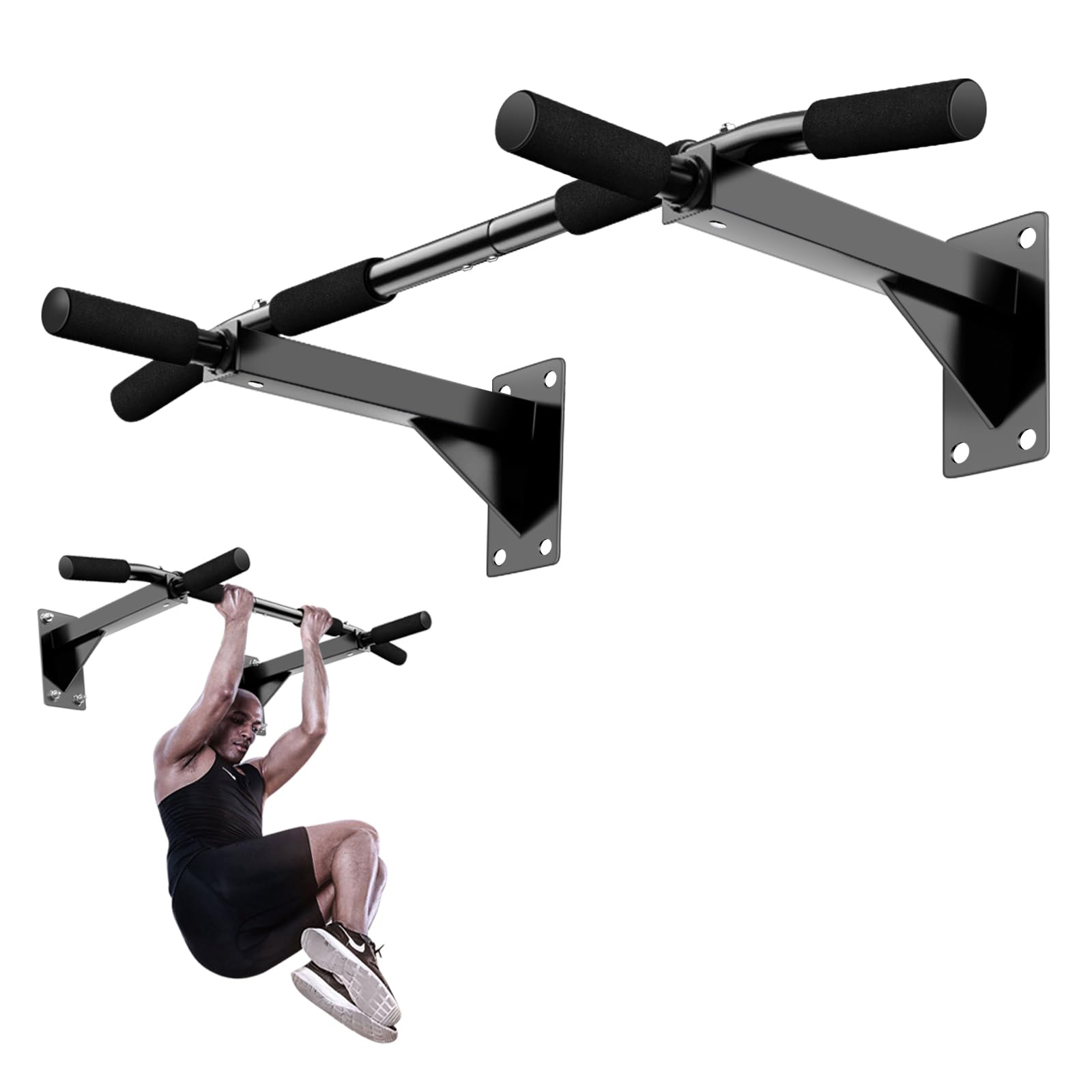 Barres de Traction Murale avec Poignées en Mousse, Barre de Traction Fitness Musculation, Fixation Mural Barre d'exercice, Pull Up Bar Workout Bracket Bar pour Maison Gym Exercices Entraînement
