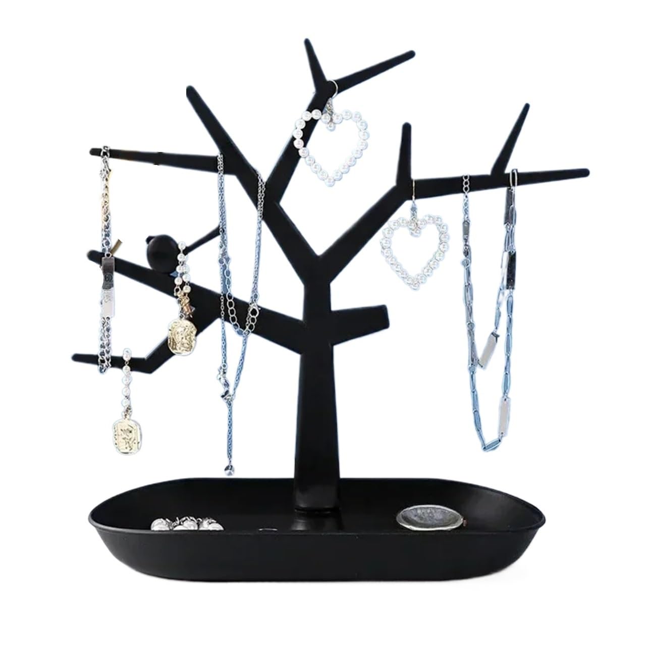 Zymjzbetic Jewellery Tree Plastic Jewelry Bird Tree Display Stand Holder Organizer Tower for Earring Necklace Ring Bracelet Rack(Black)