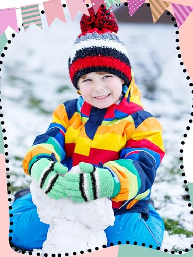 Image of SATINIOR 5 Pairs Kids Gloves Full Fingers Knitted Warm Gloves Winter Mittens for Little Boys and Girls Daily Supplies