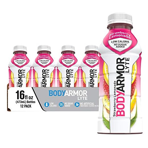 BODYARMOR LYTE Sports Drink Low-Calorie Sports Beverage, Strawberry Lemonade, Natural Flavor With Vitamins, Potassium-Packed Electrolytes, Perfect For Athletes 16 Fl Oz (Pack of 12)