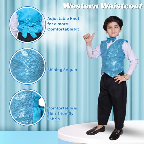 Image of Kaku Fancy Dresses Plain Waistcoat for Kids /Plain Jacket for Kids | Sequin Work Shinning Waist Coat For Annual Day Dance Competition (Only Jacket /Waistcoat - Shirt & Pant Not Included)