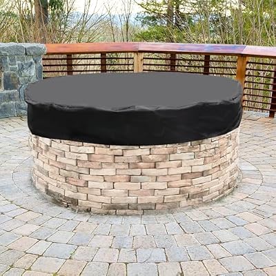 Outdoor Large Fire Pit Table Top Cover, Diameter 66.93in Built in Stone Propane Gas Fire Pit Boss Cover Round Waterproof Oxford Fabric Fire Bowl Cover Tarp for 60-64in Garden Fire Pit