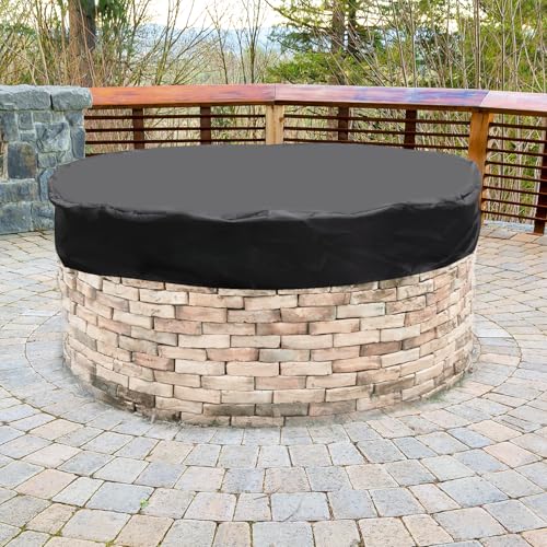 Lasuroa 1027454 Outdoor Large Fire Pit Table Top Cover, Diameter 66.93In Built In Stone Propane Gas Fire Pit Boss Cover Round Waterproof Oxford Fabric Fire Bowl Cover Tarp cover