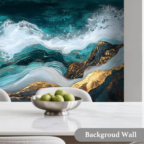 Image of Nuxovilar Teal Gold Marble Vein Wallpaper Peel Stick 15.75x118.11