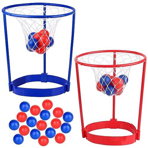 Image of 2 Pack Head Hoop Basketball Party Game for Kids and Adults Carnival Game Adjustable Basket Net Headband with 20 Balls for Carnival Party Birthday Party Family Indoor Outdoor Game (Red + Blue)