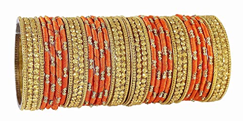 Image of NMII Acrylic (Plastic) With Silk Thread & Beads Studded Worked Glossy Finished Kada Set For Women and Girls