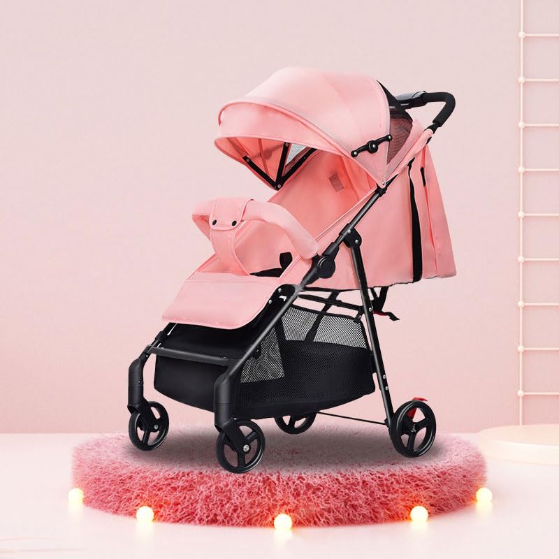 Moppets Feather-LITE Baby Stroller & Pram | Single Hand Folding, Suspension Wheels, Travel Friendly Pram for Newborn, Toddlers Boys & Girls - 0 to 3 Yrs (Sit & Lie Down) Modern Black (Cloud Pink)-image-28