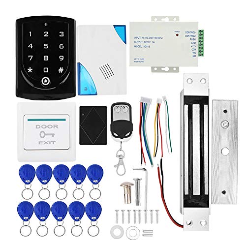 Kit de Sistema de Control de Acceso para Entrada de Puerta, Cerradura magnética con Teclado Independiente, Control Remoto de Fuente de alimentación DC12V / 3A, Timbre y botón de Salida Cover