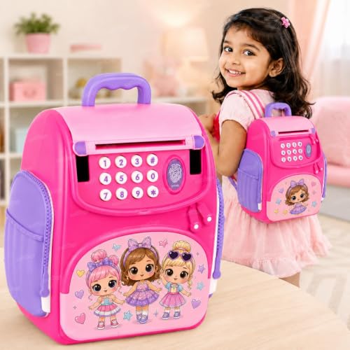 Image of Zest 4 Toyz Electronic Piggy Bank for Kids School Bag ATM Money Bank with Password Lock Finger Print Sensor Cash Coin Musical Money Safe for Kids Girls Piggy Savings Bank (Pack of 1) Multicolor