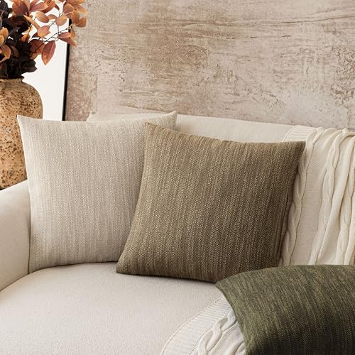 Image of Foindtower Set of 2 Decorative Textured Burlap Linen Throw Pillow Covers Farmhouse Boho Cushion Cover Solid Accent Pillowcase for Couch Sofa Bed Living Room Home Decor,18x18 Inch,Cocoa Brown