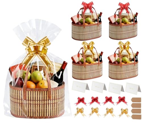 4 Set Baskets for Gifts Empty Bulk Large Woven Bamboo Gift Basket Empty