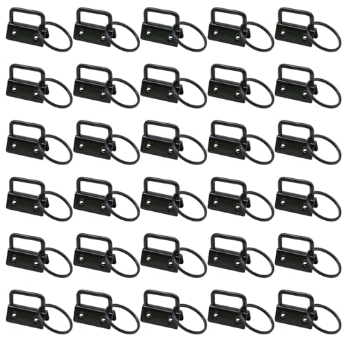 30PCS 1 Inch Key Fob Hardware Kit, Durable Blue-Brown Metal Keychain Clamps with Key Rings for DIY Wristlet Keychains, Lanyards, Bag Straps, Belts, Wallets and Ribbon Crafts (Blue-Brown)