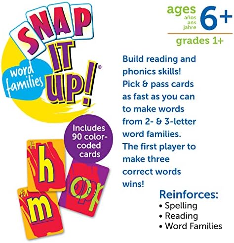 Learning Resources Snap It Up! Phonics & Reading Card Game, Homeschool, Reading Game, 90 Cards Included, Ages 6+ 5 514P1wMXknL. AC