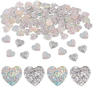 100Pcs Gems Glitter Heart Shaped Silver Gems Crystal Shiny Heart Gems Embellishments for Card Making Decorative Resin Rhinestones Heart Gems Small Heart Rhinestones 12mm Gems for Crafts DIY Decor
