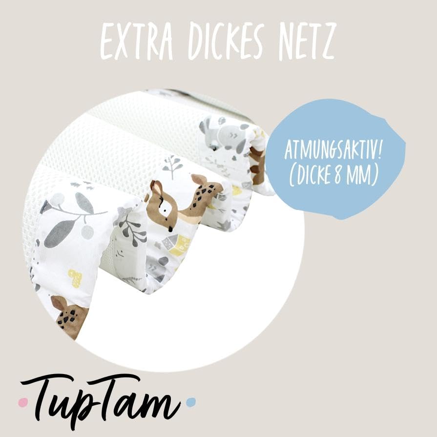 Protector De Barandilla Para Cuna TupTam - Pack De 2, Malla 3D Extra Gruesa (8mm), Tamaño 128x30cm, Para Cuna 140x70cm