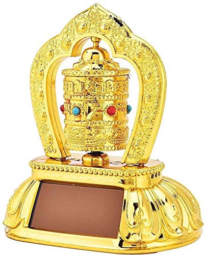 Image of Vastu Art Fengshui Vastu Revolving /Rotating Solar Mani Lotus Prayer Tibetan Buddhist Wheel Ornament for Car Dasboard, Gifting Decorative Showpiece - 12 cm (Plastic, Gold)