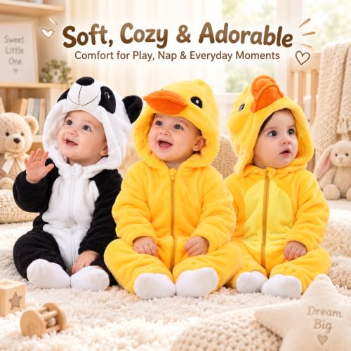 CHENXDZHAO Infant Halloween Costume,Toddler Duck Costume Unisex Boys Girls Zipper Hooded Romper Lounge Cosplay Party Cute Jumpsuits Baby Halloween Costumes 2026,Light Yellow,90=2-3 years - image 3