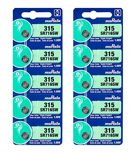 Murata 315 Battery SR716SW 1.55V Silver Oxide Watch Button Cell (10 Batteries)