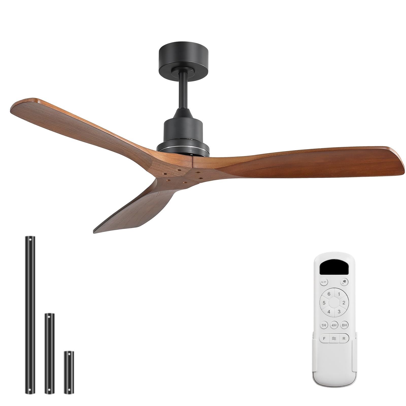 Sofucor 52 Inch Ceiling Fans No Light-Outdoor Ceiling Fan with Remote Control, 3 Blade Reversible DC Motor, Modern Wood Ceiling Fan Without Light for Bedroom Indoor Patios Farmhouse, Walnut