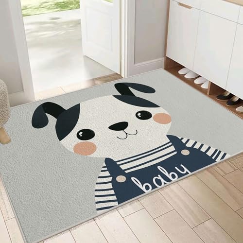 Tapis lavable chiot au design moderne gris anthracite et finition antidérapante