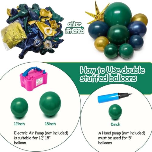 Image of Navy Blue Green Balloon Arch Double Stuffed Dark Emerald Green Blue Gold Balloon Garland Kit with Star Foil Balloons for Birthday Graduation Anniversary Baby Shower Christmas Party Decorations
