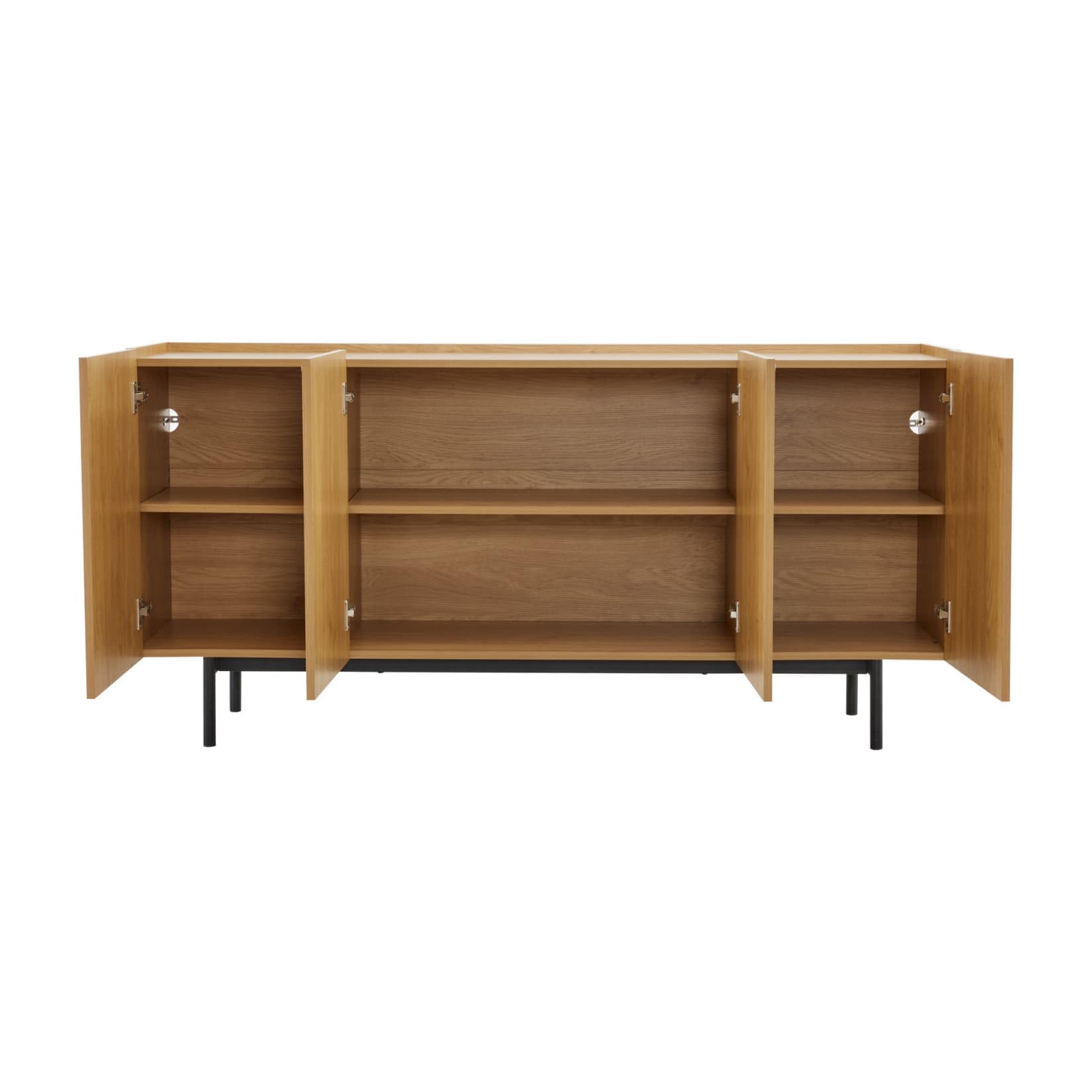 PUGSDRLY Meuble de Rangement avec Étagères Réglables et 6 Grands Compartiments de Rangement,Meuble Cuisine Buffet Salon Commode avec Rayures Dorées,pour Cuisine,Salon,Chambre,Naturel (L160xl40xH78 cm)