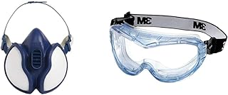 3M Atemschutz-Maske 4251+, A1P2, Halbmaske für Farbspritzarbeiten, 1 Maske & Vollsichtschutzbrille Fahrenheit FheitAF – Schutzbrille mit AS, AF & UV Beschichtung
