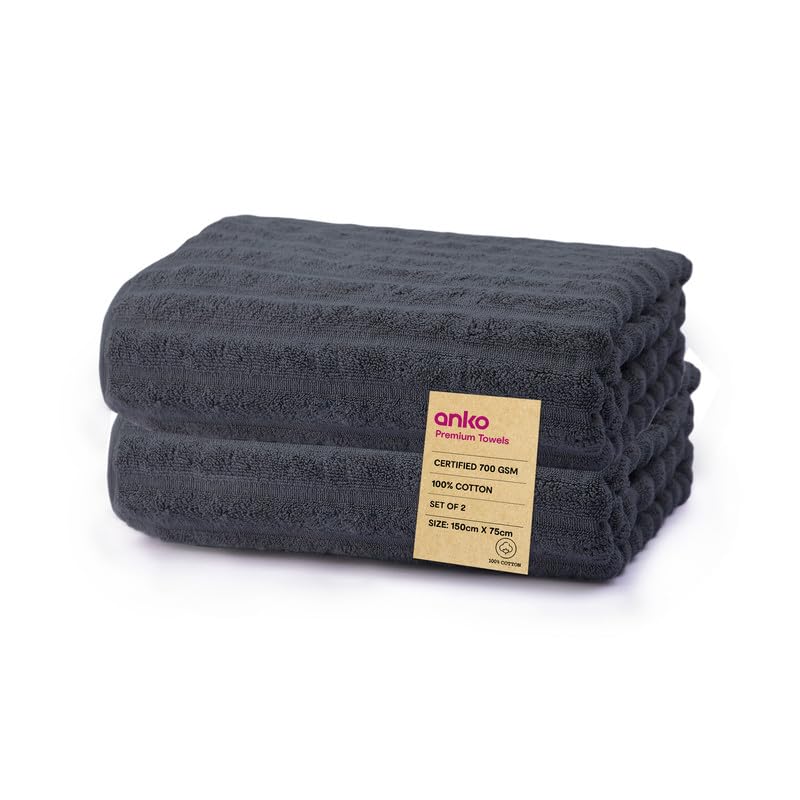 Anko Australia 100% Cotton 700 GSM XL Ribbed Bath Towel | Set of 2 | Super-Soft, Absorbent, Quick-Drying | Dark Grey Towel for Men, Women & Kids | 150x75 cm |Travel, Gym, Spa Towel (B0CJ9NP3JY) Amazon Price History, Amazon Price Tracker