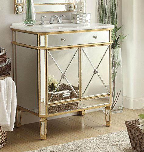 Benton Collection 32” All-Mirrored Austell Bathroom Sink Vanity Gold W/Mirror 504Gc-Ra-Mir (Gold) #TOP1