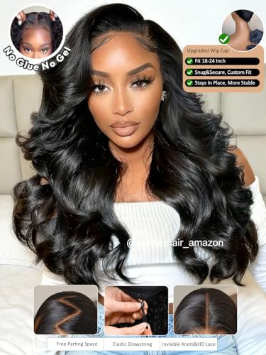 Image of Sunber Feathered Layer Side Part Wig 13x4 HD Lace Front 24'' Human Hair Wig | 200% Density Pre Cut Pre Plucked Bleached Knots Loose Body Wave Glueless Human Hair Wig Silicone Strips Drawstring Ready Wear