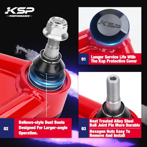 Image of KSP Front Upper Control Arms for 2-4 inch lift,Suspension Control Arm Compatible with 2007-2021 Toyota Tundra Sequoia,Adjustable UCA with Ball joint,PU Bushing,Red,2PCS