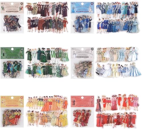 RISYPISY Vintage Mode Aufkleber, 240 Stück Retro-Stil Damen Scrapbook Aufkleber Scrapbooking Supplies Kit, Sheer Menschen Aufkleber für Junk-Journale, Karten machen, Papier-Handwerk