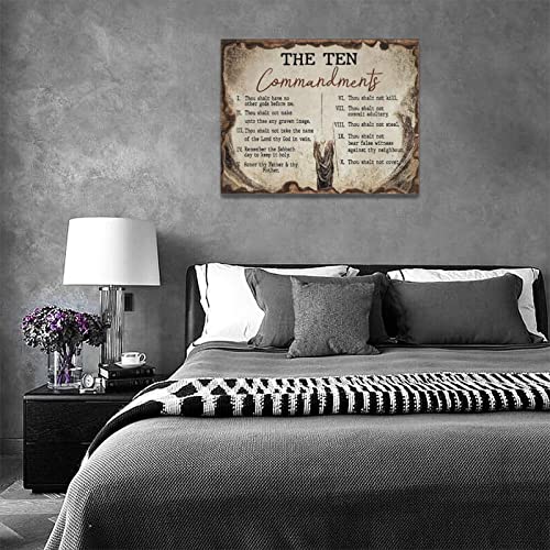 10 Commandments Wall Art Vintage Ten Commandments Pictures Wall Decor God Bible Verse Inspirational Canvas Prints Framed Modern Christian Painting Artwork For Church Living Room Bedroom Office 16"X12" #TOP1