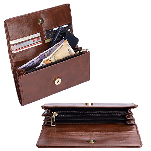 Image of THE CLOWNFISH Sharon Collection Tapestry Fabric & Faux Leather Snap Flap Closure Womens Wallet Clutch Ladies Purse with Multiple Card Holders (White-Checks)