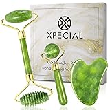 XPECIAL Gua Sha & Jade Roller 3 in 1, Face Roller, Guasha Facial Massage Skin Care Tool Set,...