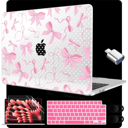Image of MEEgoodo for M5 /M4 /M3 /M2 MacBook Air 15 inch Case 2026 2025 2024 2023, Case Fit Model (A3448 /A3241 /A3114 /A2941) for MacBook Air 15.3 inch, White Polka Dots&Cute Bows