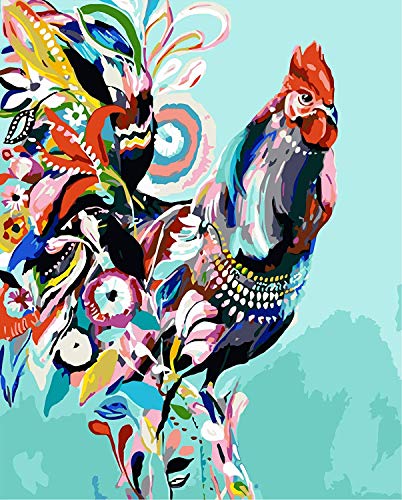 DIY Paint by Numbers Kit for Adults - Colorful Rooster | Paint by Number Kit On Canvas for Beginners | Home Wall Decor | Pre-Printed Art-Quality Canvas 20” x 16”, 3 Brushes, 24 Acrylic Paints