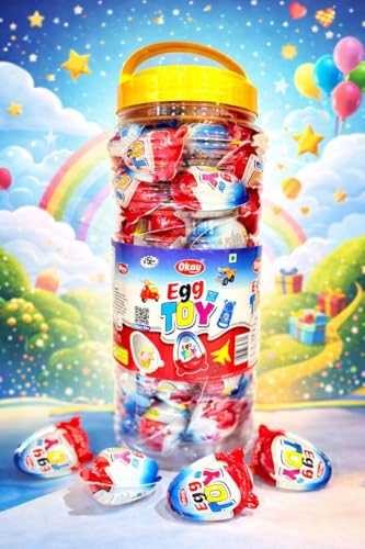 Image of Okay Egg TOY Chocolate Candy, Surprise Eggs with Toy Inside, Bulk Jar, 60 Count, Kids Snack|Pack of 2