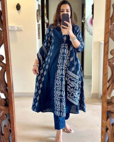 Image of ANNI Designer Women's Rayon Viscose Printed Anarkali Kurta with Pant & Dupatta