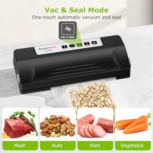 Bonsenkitchen Vacuum Sealer Machine with 5 Bags, Black/Silver - image 3