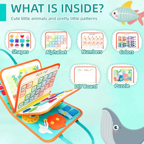 Image of TUNJILOOL Montessori Busy Board - 8-in-1 Sensory Activity Book with Detachable Pages, Travel-Friendly Learning Toy for Fine Motor Skills & Preschool Education