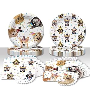 40PCS Dog Birthday Party Supplies Puppy Party Decorations Dog Party Plates and Napkins Disposable Party Tableware Set for Doggy Kids Dog Party Decor,Severs 20