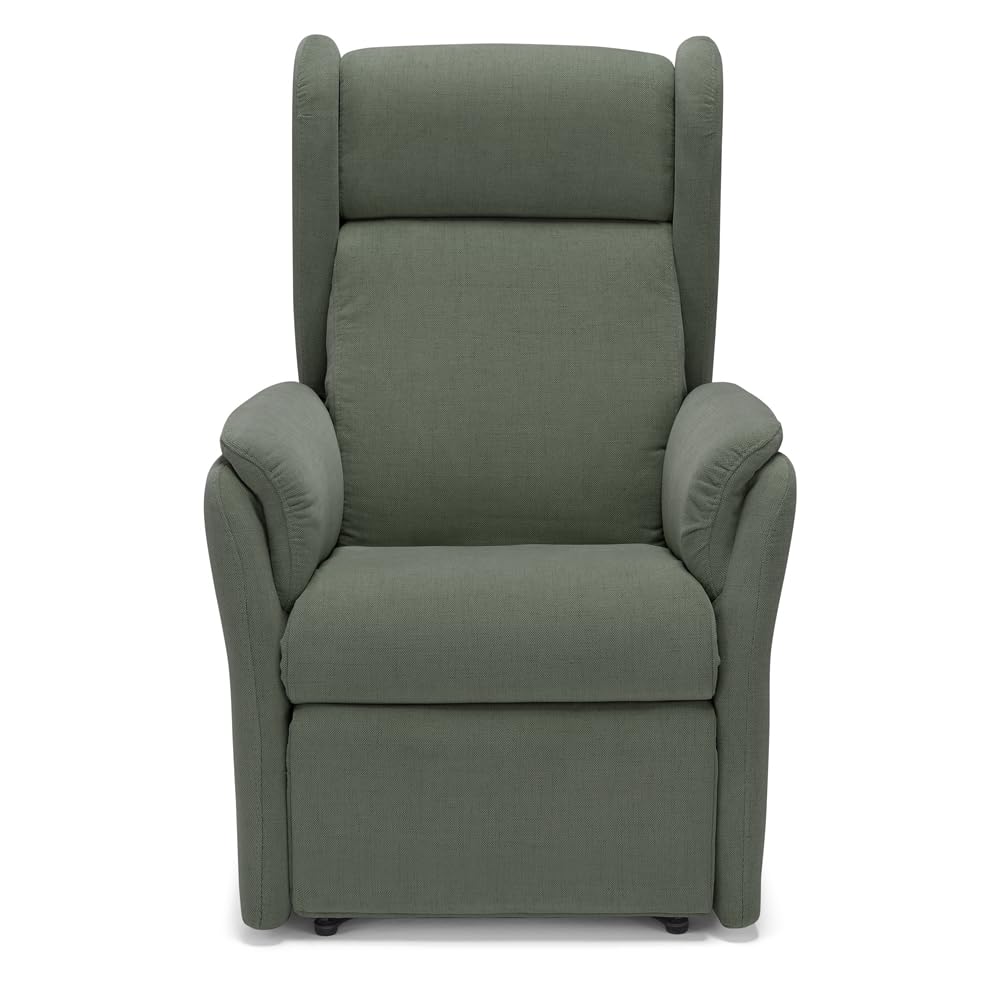 Poltrona relax elettrica FIRENZE MADE IN ITALY per anziani e disabili con kit batteria optional, 2 motori, 4 ruote, optional antimacchia (Senza Kit Batteria, Tessuto Antimacchia, Verde Foresta)