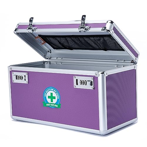 HEWEI WORKS Locking Box with Portable Storage Case 14.2x 7.2x 8.2Childproof Medication Lock Organizer Lockbox for DocumentsMedicine & Valuables (Purple/Large)