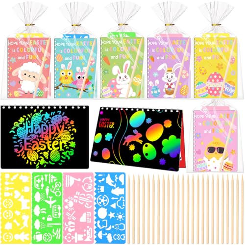 Carnet à gratter de Pâques Motipuns Lot de 24 kits de bricolage arc-en-ciel enfants