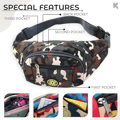 Image of Kraptick Premium Waist Bag for Men and Women - Stylish Fanny Bag, Hip Bag, Travel Money Belt (Camouflage Green)